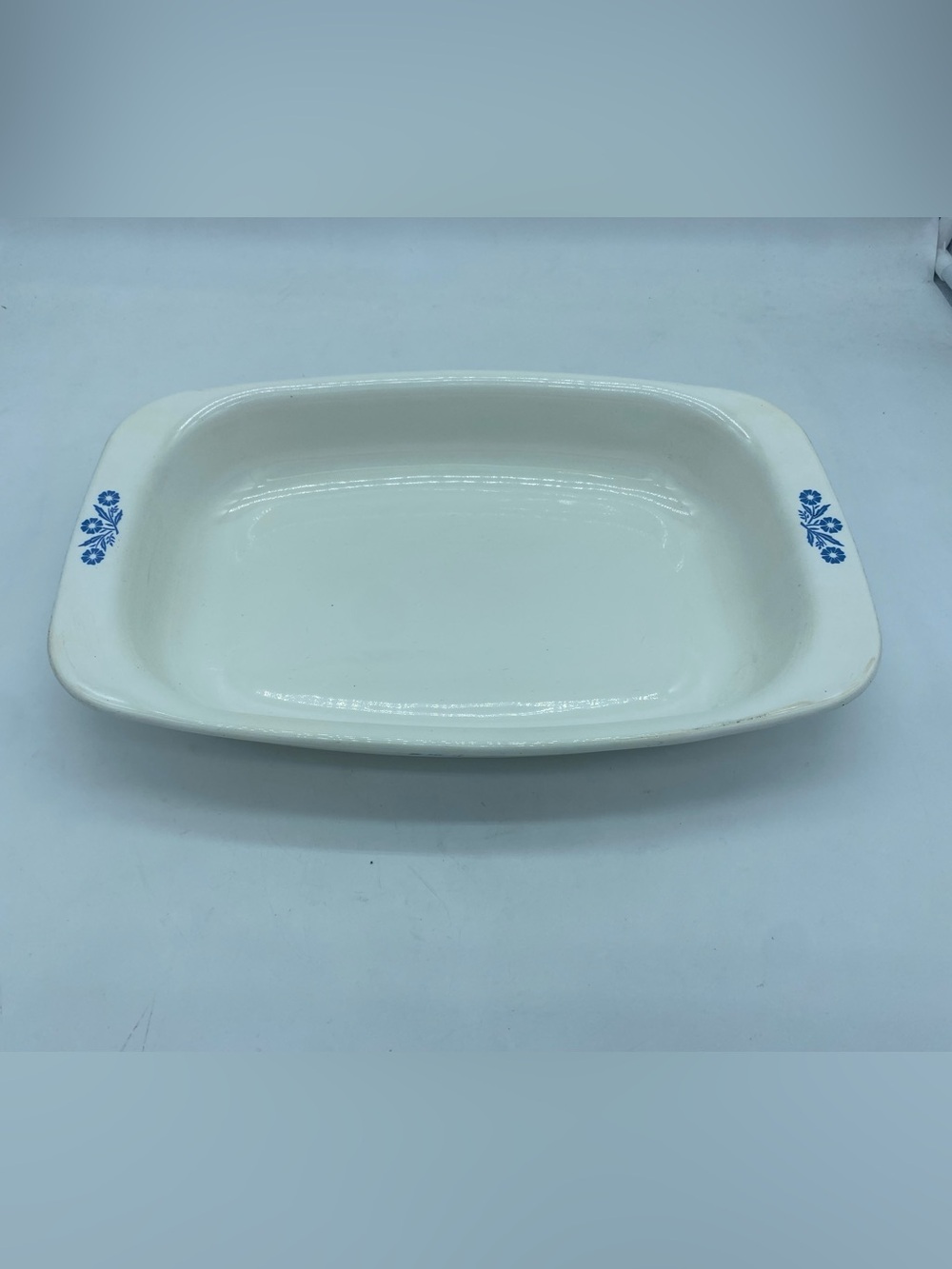 Corningware Blue and White Ceramic Rectangle Casserole with Blue Floral Accents